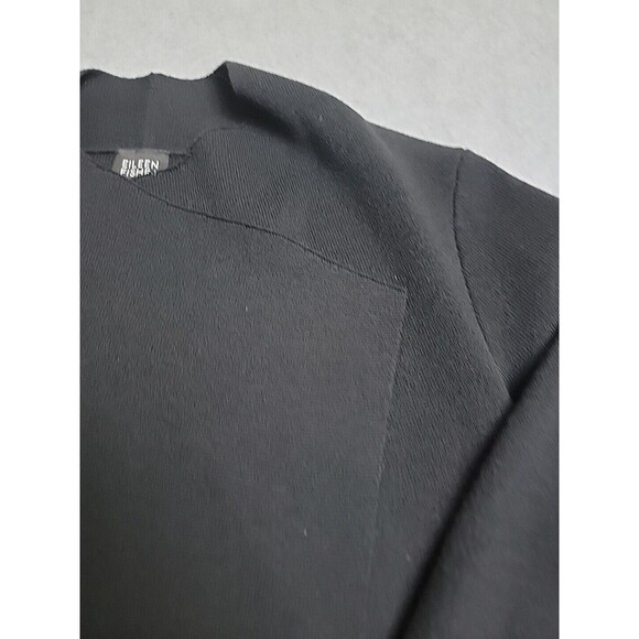 Eileen Fisher Open Cardigan S Black Wool Kniy Lightweight Asymmetrical Preppy - Picture 4 of 12